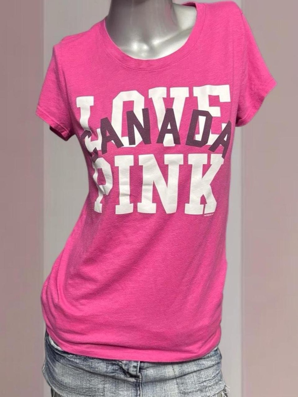 Victoria's Secret PINK Canada tee with white text reading 'LOVE CANADA PINK'